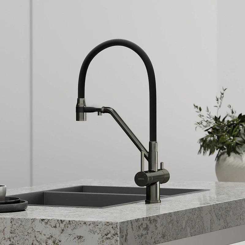 Смеситель для кухни Sancos Dora SC4003GG Вороненая сталь Черный латунь