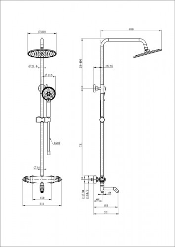 Душевая система Wonzon &amp; Woghand Capsule WW-B3031-A1-CR с термостатом цвет Хром