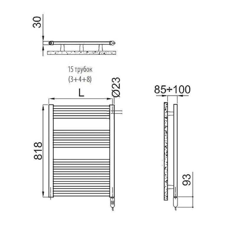 Электрический полотенцесушитель Irsap Ares 580x818 EIS058KK1IR01NNN Черный матовый