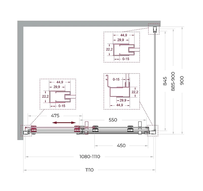 Душевой уголок BelBagno Marino 2 110x90 MARINO-2-AH-1-110/90-C-Cr профиль Хром стекло прозрачное