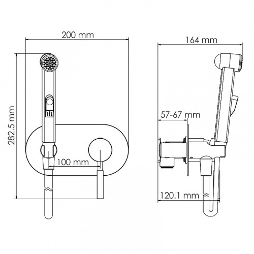 Гигиенический душ со смесителем WasserKRAFT Gollach 3338 Черный матовый латунь встраиваемый