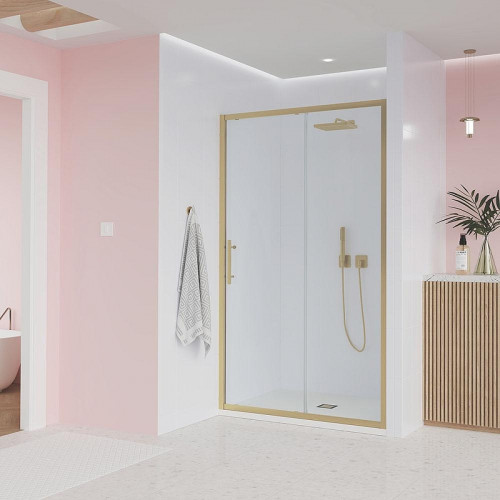 Душевая дверь Veconi Evo 100 G 160 E1-G-160-01-C9 профиль цвет Брашированное золото стекло прозрачное