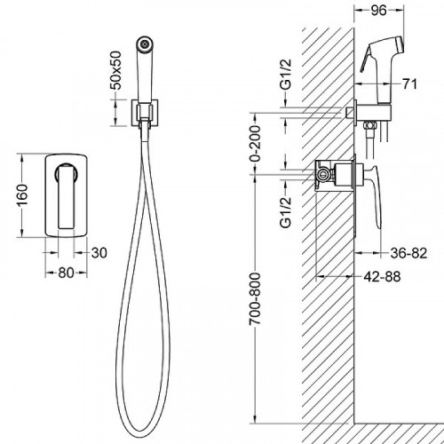 Гигиенический душ со смесителем Timo Helmi 4089/03SM Черный латунь на стену