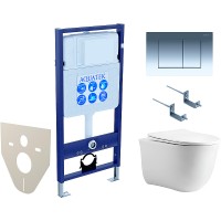 Комплект унитаза с инсталляцией Aquatek Set Aquatek Классик cm-010 4в1 с сиденьем Микролифт и клавишей смыва Хром глянцевый фарфор подвесной