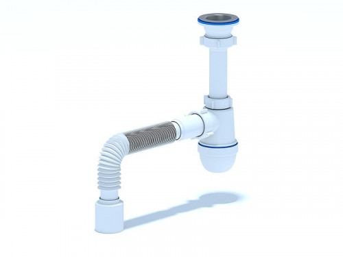 Сифон для кухонной мойки Анипласт C0110 1 1/2 с гибкой трубой 40х40/50 мм цвет Хром Белый