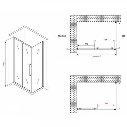 Душевой уголок Abber Schwarzer Diamant 160x60 AG30160MH-S60M профиль Хром стекло матовое