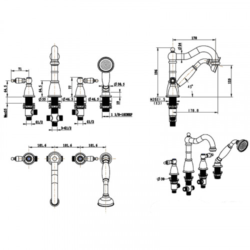 Смеситель на борт ванны Boheme Medici 391 Бронза латунь