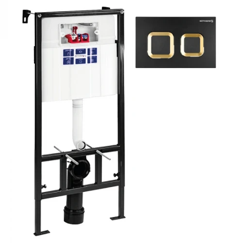 Инсталляция Bettoserb Sava Fix Slim SET40006489 для унитаза с клавишей смыва цвет Черный матовый Золото глянцевое