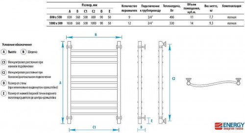 Водяной полотенцесушитель Energy Breeze Prestige 800x500 EWTRBRZPR0805000000 Хром