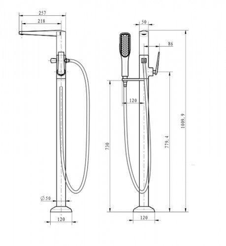 Смеситель для ванны Boheme Venturo 389 Золото латунь на пол