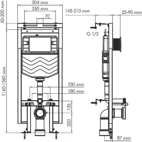 Инсталляция WasserKRAFT Dinkel 58TLT.010.ME.BN03 для унитаза с клавишей смыва Никель