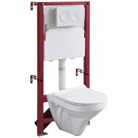 Комплект унитаза с инсталляцией RGW SW-60 68420460-01 с сиденьем Микролифт и Белой клавишей смыва фаянс подвесной
