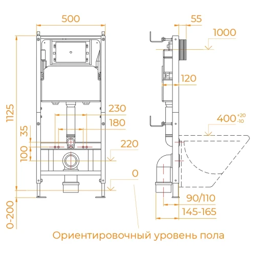 Комплект унитаза с инсталляцией RGW SW-60 68420460-01 с сиденьем Микролифт и Белой клавишей смыва фаянс подвесной