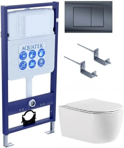 Комплект унитаза с инсталляцией Aquatek Set Aquatek ЕВРОПА T-033 4в1 цвет Белый с сиденьем Микролифт и клавишей смыва цвет Оружейная сталь