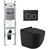 Комплект унитаза с инсталляцией WeltWasser AMBERG 350 ST + HEIMBACH 043 MT-BL + AMBERG RD-BL 10000012221 цвет Черный матовый с сиденьем Микролифт и клавишей смыва цвет Черный