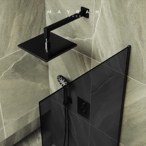 Шторка на ванну Maybah Glass MGV-83-6у 900x1400 в узком профиле Черный стекло графитовое