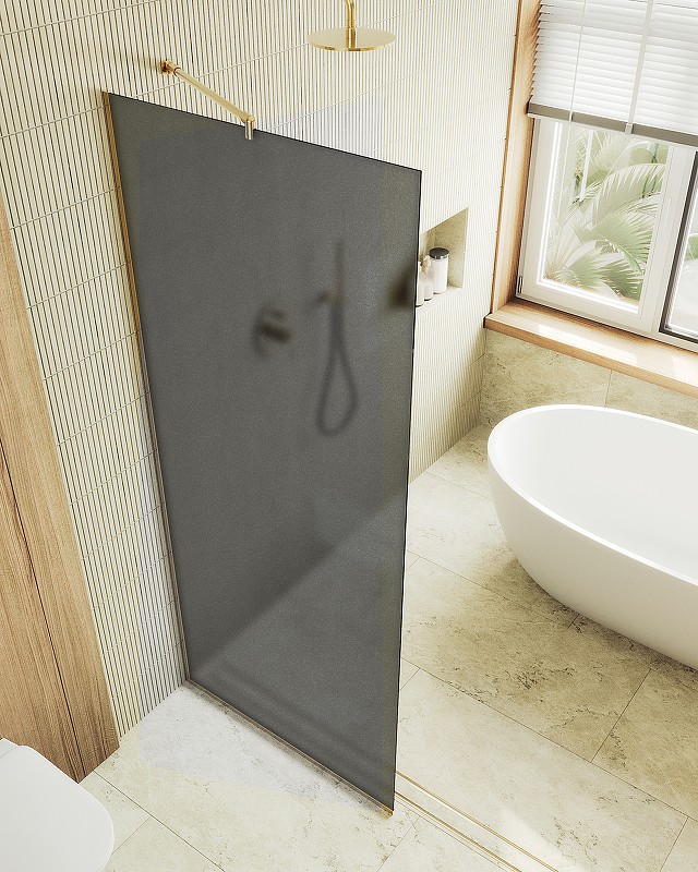 Душевая перегородка Maybah Glass MGD-682-3у 1090x1950 в узком профиле Золото стекло графитовое матовое