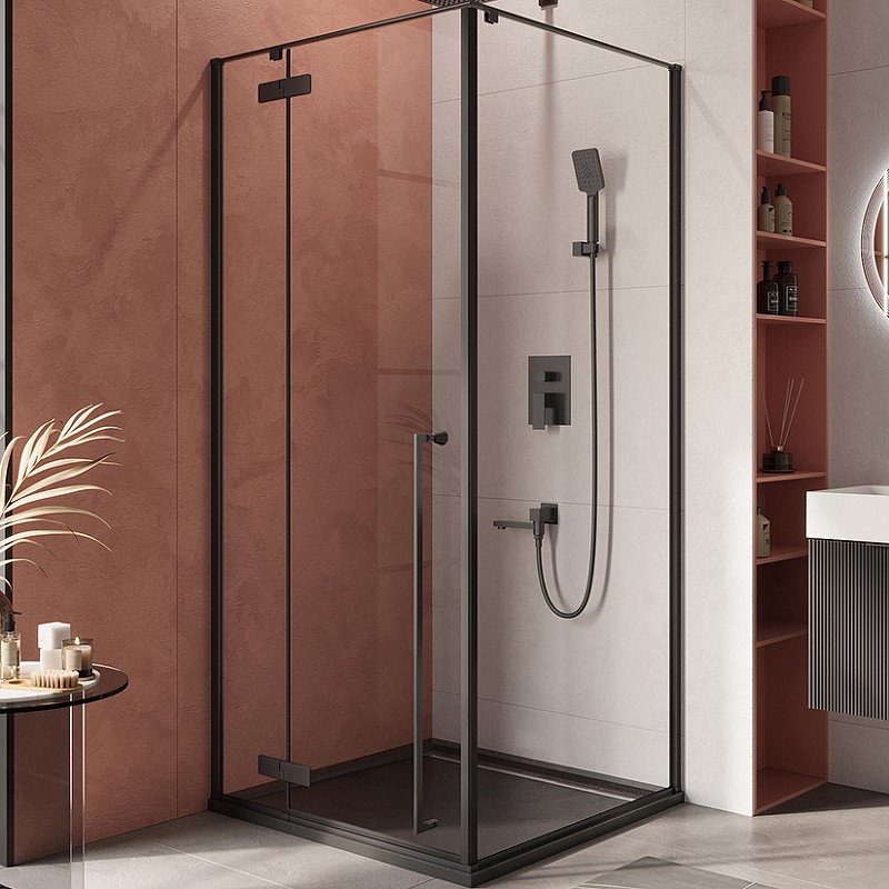 Душевой уголок Cezares Liner 90x90 L LINER-A-1-90-C-NERO-L профиль Черный матовый стекло прозрачное