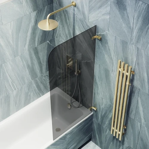 Шторка для ванны Maybah Glass MGV-654-3 705х1400 поворотная на петлях Золото стекло графитовое
