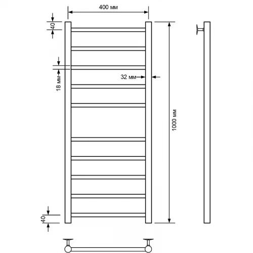 Водяной полотенцесушитель Comfysan Noumi W-10 100x40 013929 Черный матовый