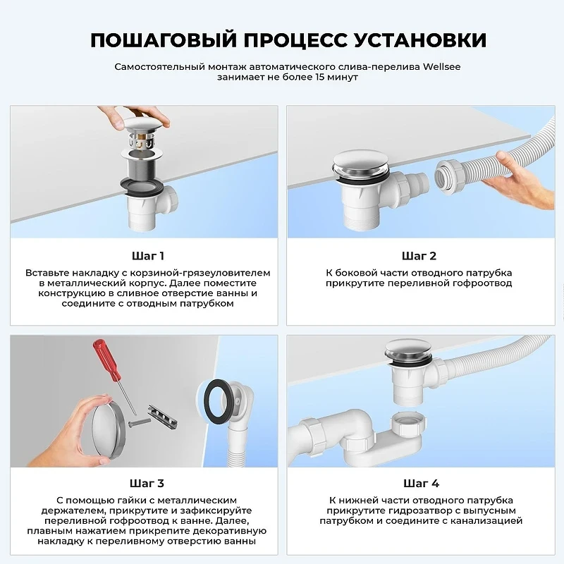 Слив-перелив Wellsee Useful Extras 231911000 click-clack цвет Хром