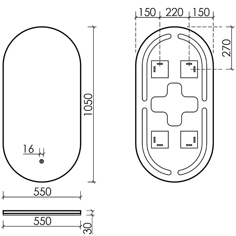 Зеркало Sancos Oval 55 OV55C с подсветкой с сенсорным выключателем и диммером стекло