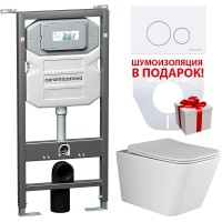 Комплект унитаза с инсталляцией Ceramicanova Metric CN3007_1001W_1000 с сиденьем Микролифт и Белой клавишей смыва фарфор подвесной