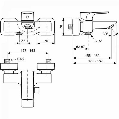 Смеситель для ванны Ideal Standard Strada A5848AA Хром латунь на стену