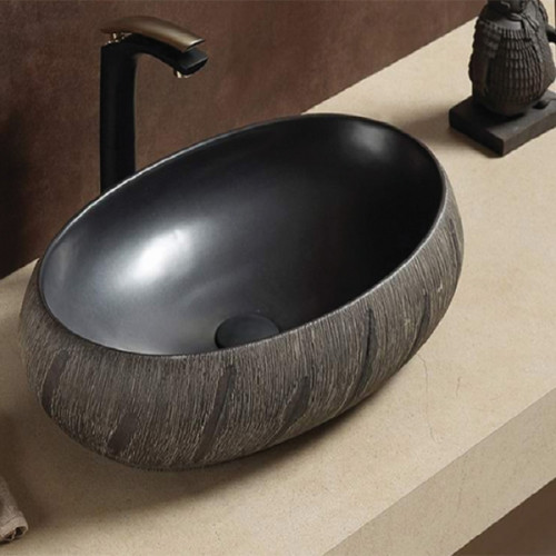 Раковина CeramaLux 58 J2102 Черная фаянс накладная