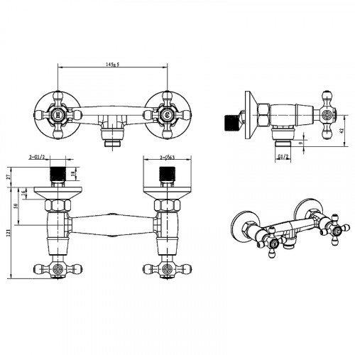 Смеситель для душа Boheme Royal Cristal 294-Royal/CRST Золото латунь на стену