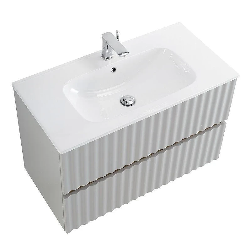 Тумба под раковину Art&Max Elegant 90 AM-ELEGANT-900-2C-SO-GCM-LED подвесная цвет Светло-серый матовый