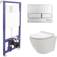 Комплект унитаза AQUAme AQM2002 с инсталляцией Berges Novum L3 040213 с сиденьем Микролифт и клавишей смыва Хром фаянс подвесной