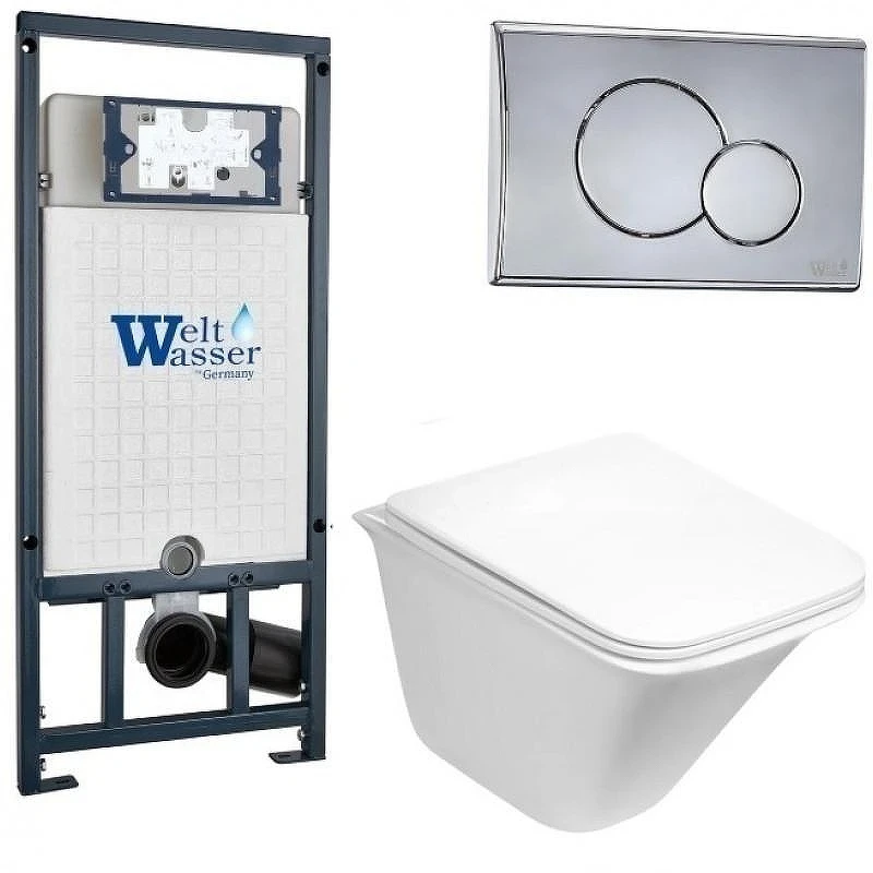 Комплект унитаза с инсталляцией WeltWasser MARBERG 507 + ROTBACH 004 GL-WT + MAR 507 RD 10000006986 цвет Белый глянцевый с сиденьем Микролифт и клавишей смыва цвет Хром