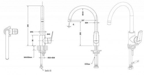 Смеситель для кухни Bravat Rhein F7429564BW-ENG Черный матовый