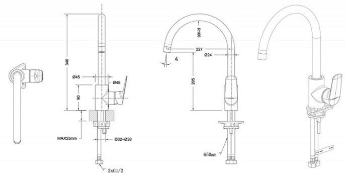 Смеситель для кухни Bravat Rhein F7429564BW-ENG Черный матовый