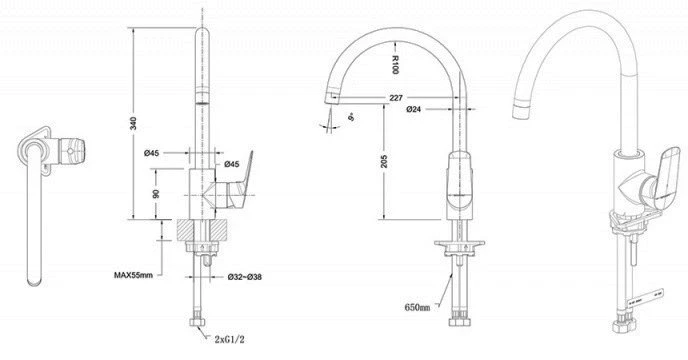 Смеситель для кухни Bravat Rhein F7429564BW-ENG Черный матовый