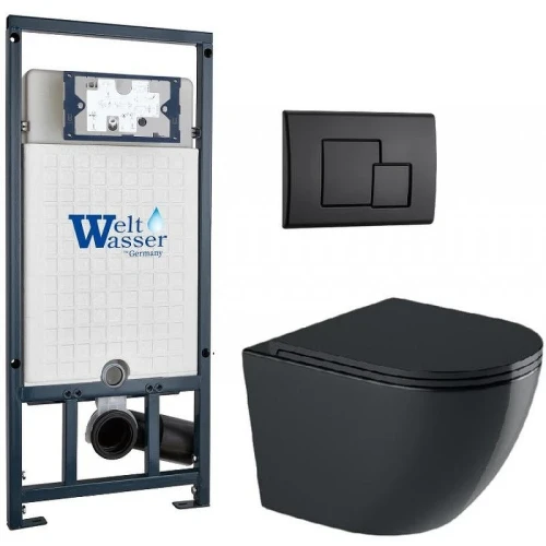 Комплект унитаза с инсталляцией WeltWasser MARBERG 507 + MERZBACH 041 XL MT-BL + MAR 507 SE MT-BL 10000010965 цвет Черный матовый с сиденьем Микролифт и клавишей смыва цвет Черный матовый