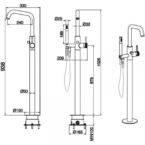 Смеситель для ванны Allen Brau Priority 5.31008-MG Графит брашированный латунь на пол
