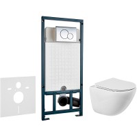 Комплект унитаза BelBagno Amanda BB051CHR+BB051SC с сиденьем Микролифт и инсталляцией WeltWasser WW Marberg 507 10000005949+10000005952 с клавишей смыва Хром глянцевый фаянс подвесной