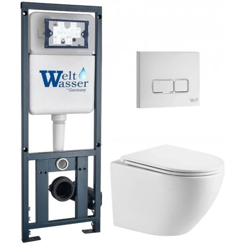 Комплект унитаза с инсталляцией WeltWasser MARBERG 410 + MERZBACH 043 MT-WT + MAR 410 SE GL-WT 10000011434 цвет Белый глянцевый с сиденьем Микролифт и клавишей смыва цвет Белый глянцевый