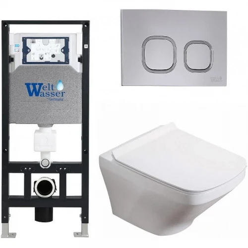 Комплект унитаза с инсталляцией WeltWasser AMBERG 506 + HOFBACH 041 GL-WT + AMBERG RD-CR 10000011658 цвет Белый глянцевый с сиденьем Микролифт и клавишей смыва цвет Хром