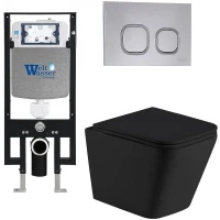 Комплект унитаза с инсталляцией WeltWasser AMBERG 497 + GELBACH 043 MT-BL + AMBERG RD-CR 10000011976 цвет Черный матовый с сиденьем Микролифт и клавишей смыва цвет Хром