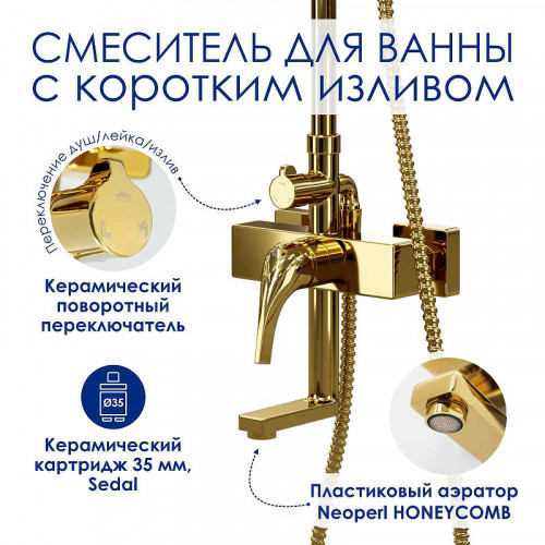 Душевая система WasserKRAFT A171.256.207.PG Золото глянцевое латунь на стену