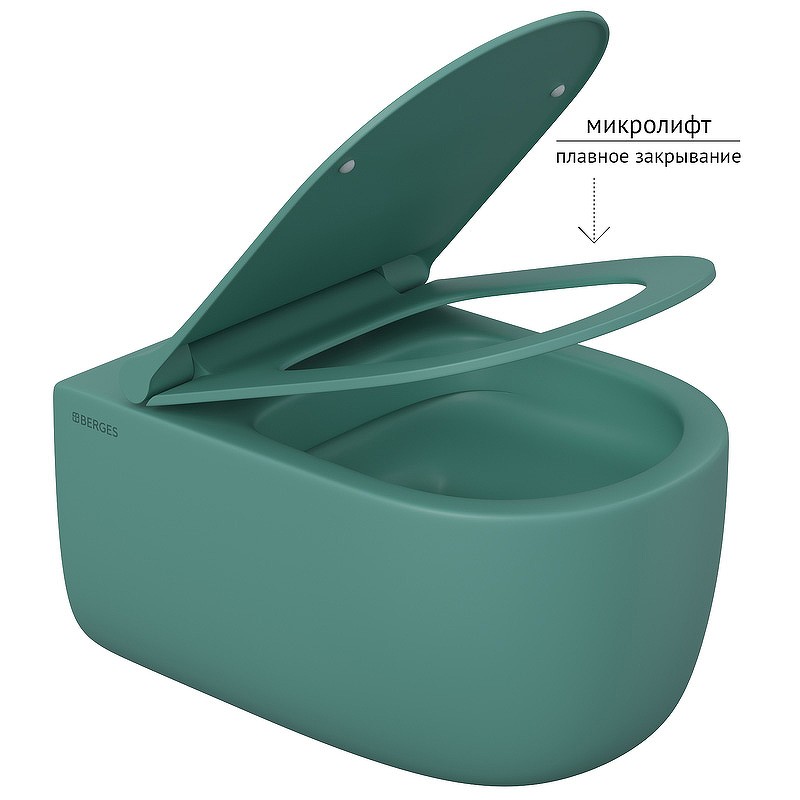 Унитаз Berges Ego XL 082141 подвесной Темно-зеленый матовый с сиденьем Микролифт фарфор подвесной