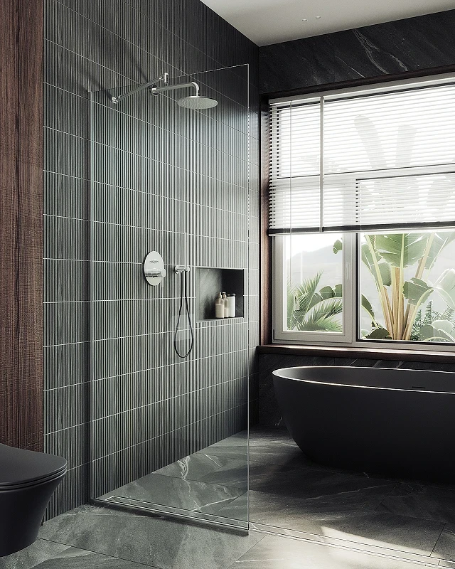 Душевая перегородка Maybah Glass MGD-701-5у 690x1950 в узком профиле Хром матовый стекло прозрачное