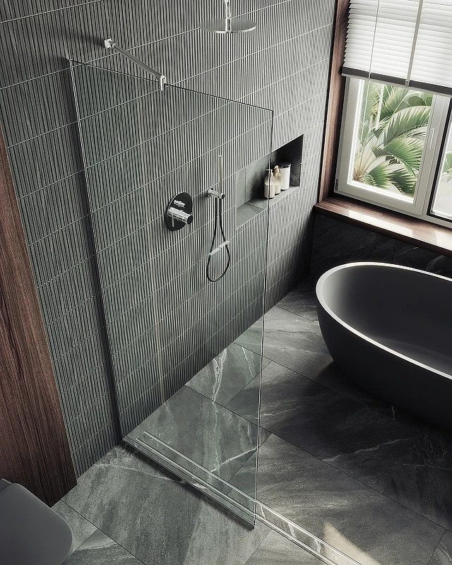 Душевая перегородка Maybah Glass MGD-701-5у 690x1950 в узком профиле Хром матовый стекло прозрачное