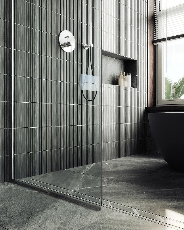 Душевая перегородка Maybah Glass MGD-701-5у 690x1950 в узком профиле Хром матовый стекло прозрачное