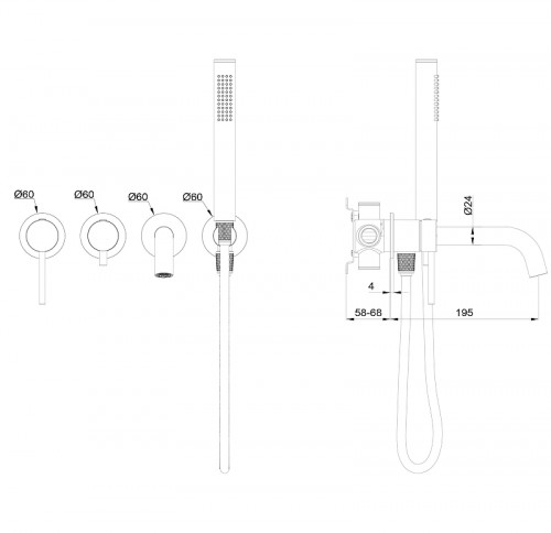 Смеситель для ванны Wonzon & Woghand Stick WW-889017-BG цвет Брашированное золото