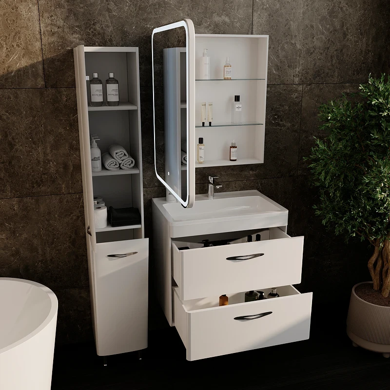 Зеркальный шкаф Style Line Каре 70 L СС-00002371 с подсветкой Белый МДФ / ЛДСП, стекло