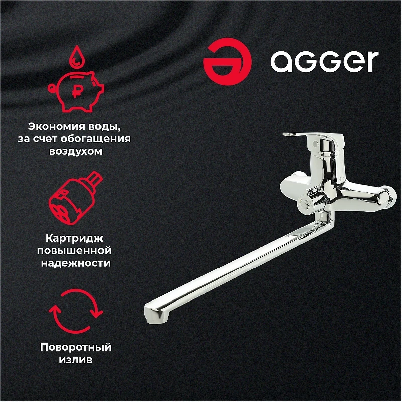 Смеситель для ванны Agger Exact A2121100 Хром латунь на стену